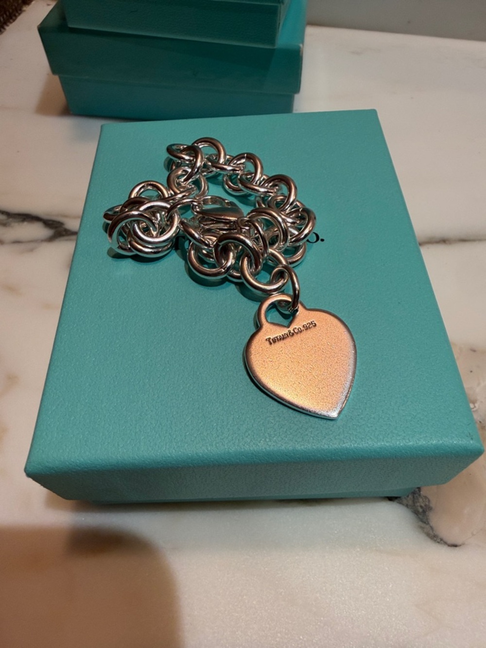 Tiffany & Co. Sterling Silver Heart Tag Link Bracelet - Silver